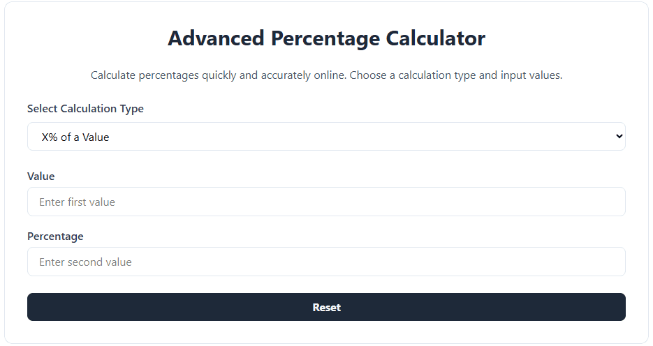 Choisir le type de calcul pourcentage et saisir les valeurs